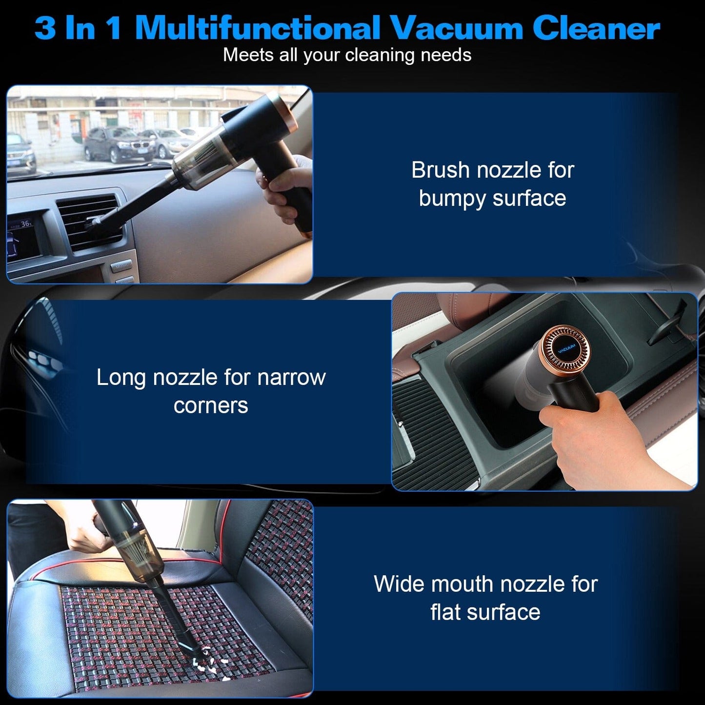 Rynx | 3-in-1 120W Portable Range Vacuum Cleaner with Brush Nozzle