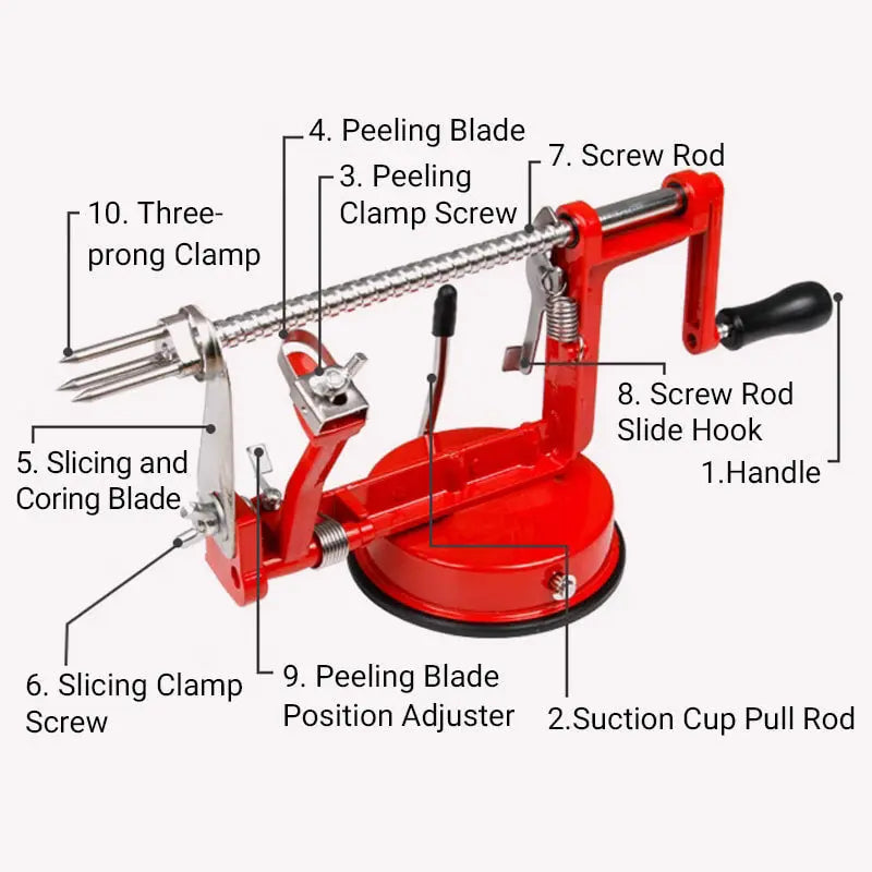 Rynx | 3-in-1 Hand Crank Peeler for Peeling, Coring and Slicing
