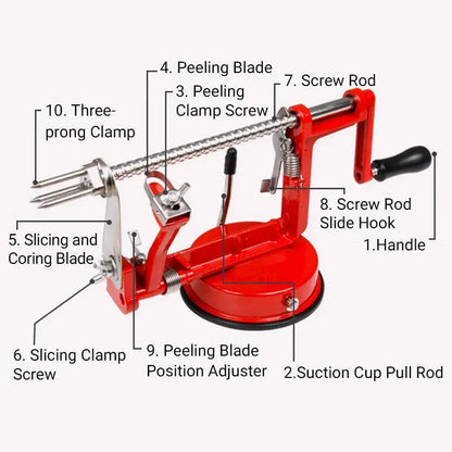 Rynx | 3-in-1 Hand Crank Peeler for Peeling, Coring and Slicing