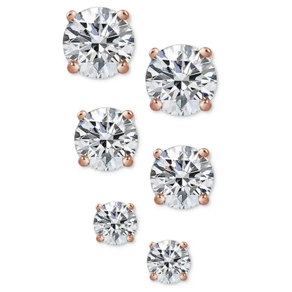 Rynx | 3-pack set: Sterling silver crystal sparkling earrings