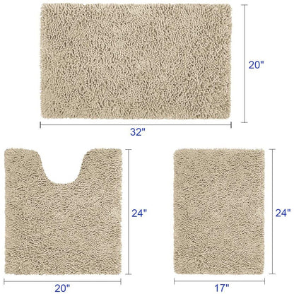 Rynx | 3-piece set: Bathroom mat set Ultra soft non-slip and absorbent chenille
