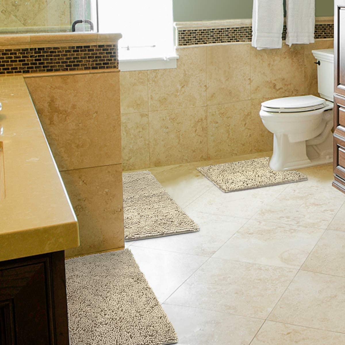 Rynx | 3-piece set: Bathroom mat set Ultra soft non-slip and absorbent chenille