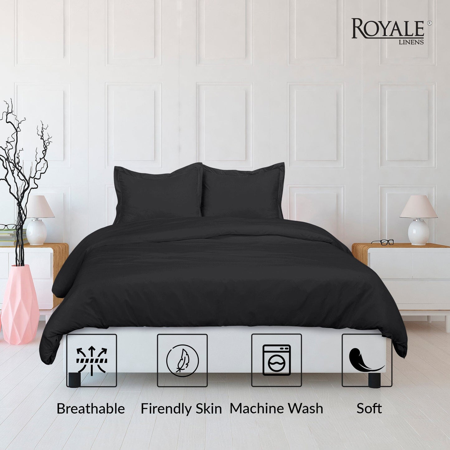 Rynx | 3-piece set: Royal double brushed duvet cover with button closure and corner ties