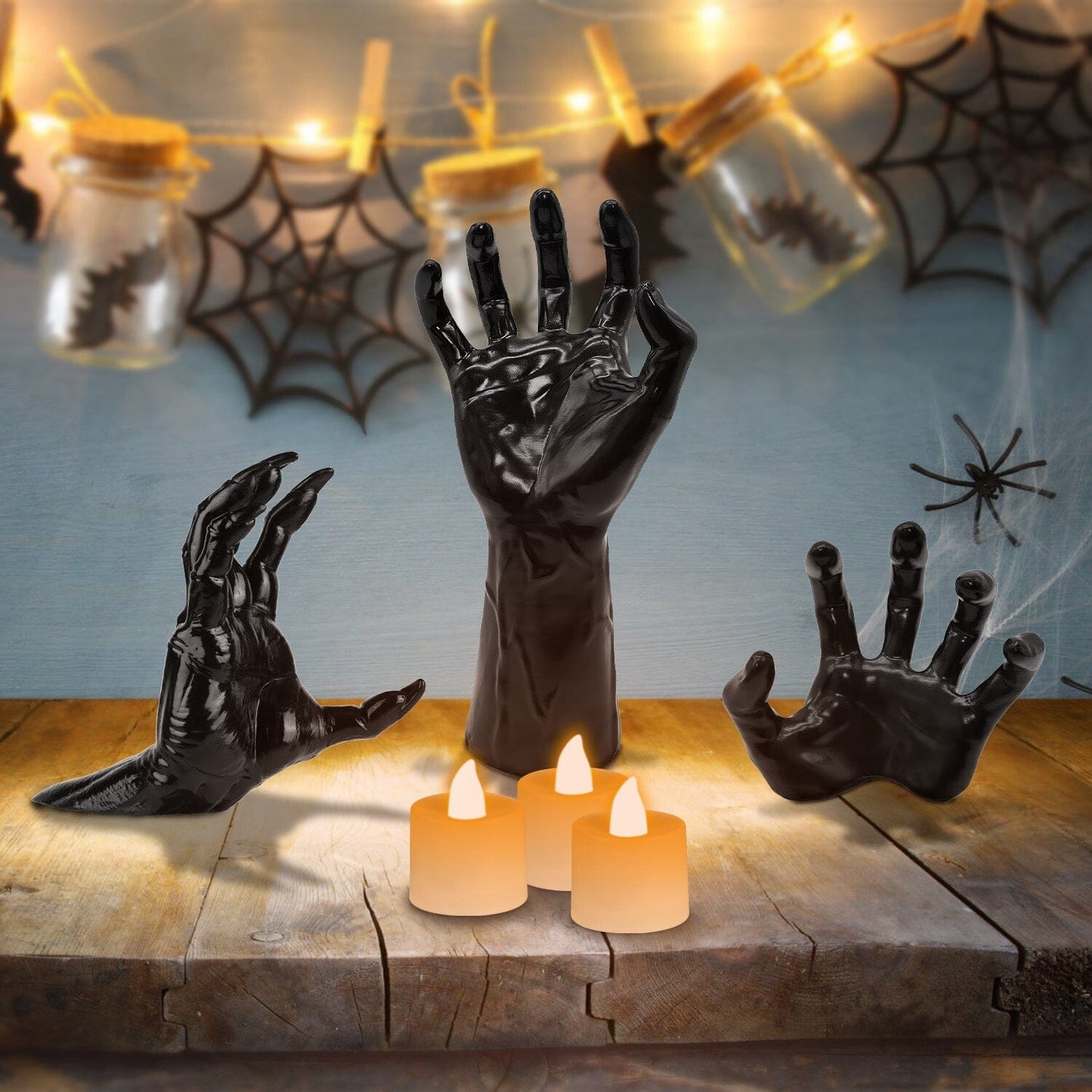 Rynx | 3-Pieces: Spooky Creepy Hands with Illuminated Candle Holders Wall Mounted