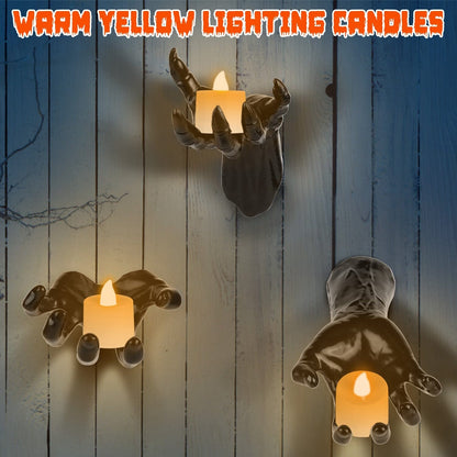 Rynx | 3-Pieces: Spooky Creepy Hands with Illuminated Candle Holders Wall Mounted