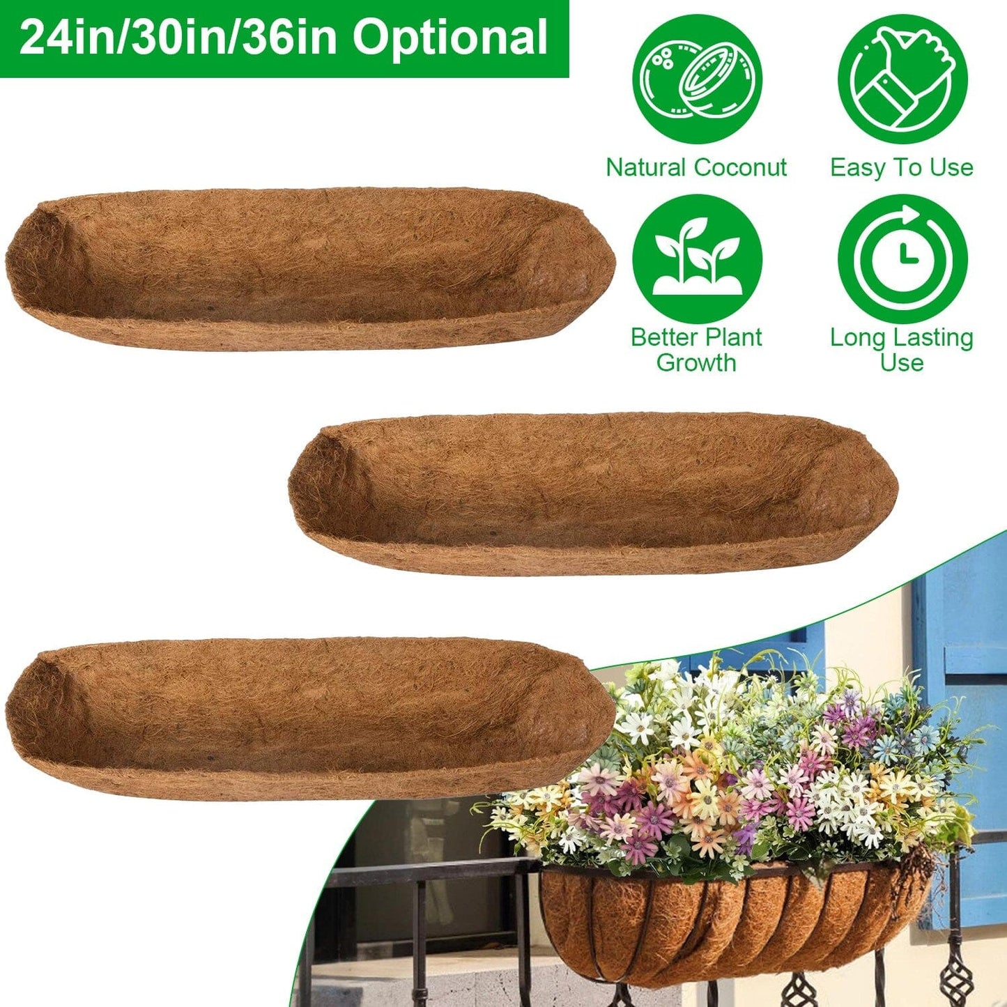 Rynx | 3-pieces: Through Coco Basket Half Moon Plant Replacement