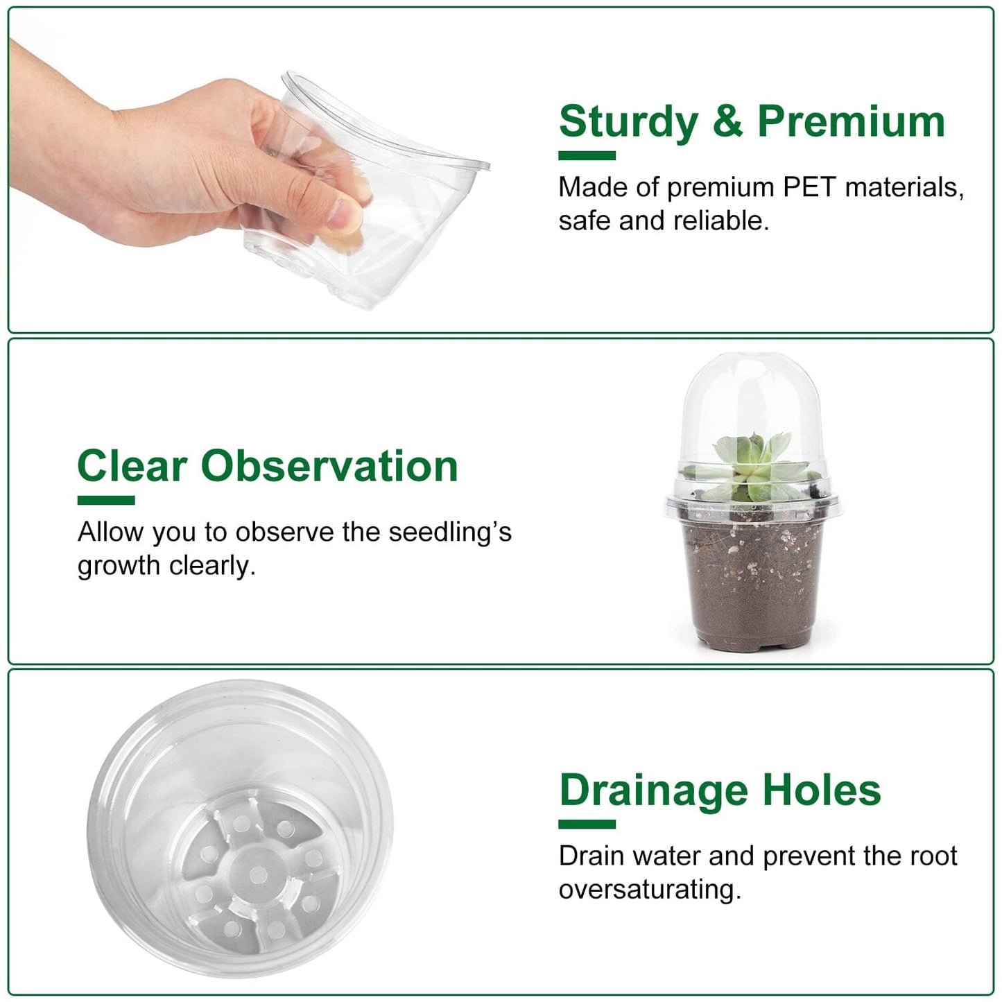 Rynx | 30 pieces: Plant nursery pots PET Flower seed starter pots Container with dome and drainage hole