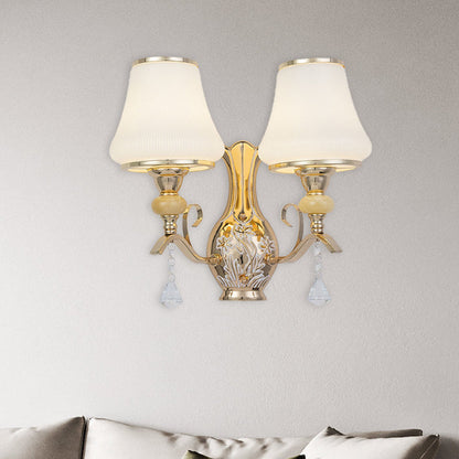 Rynx | Opal Glass Wall Mounted Lamp Retro 2 Heads Living Room Wall Light with Crystal Draping