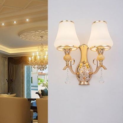 Rynx | Opal Glass Wall Mounted Lamp Retro 2 Heads Living Room Wall Light with Crystal Draping