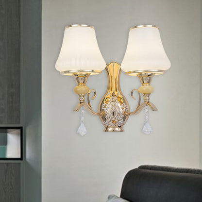 Rynx | Opal Glass Wall Mounted Lamp Retro 2 Heads Living Room Wall Light with Crystal Draping