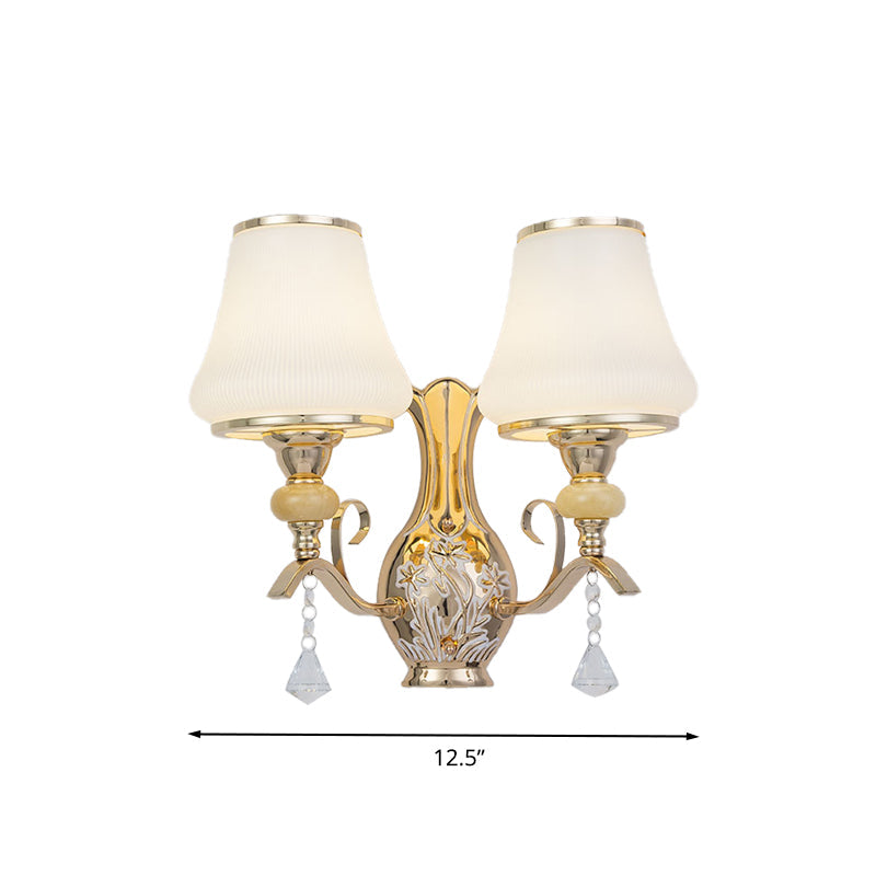 Rynx | Opal Glass Wall Mounted Lamp Retro 2 Heads Living Room Wall Light with Crystal Draping