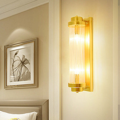 Rynx | Cylindrical Bedroom Wall Lamp Sconce Vintage Clear Glass 2 Heads Gold LED Wall Lighting Fixture
