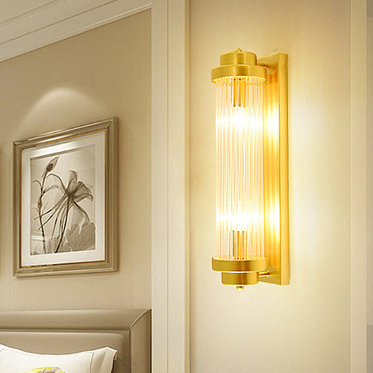 Rynx | Cylindrical Bedroom Wall Lamp Sconce Vintage Clear Glass 2 Heads Gold LED Wall Lighting Fixture