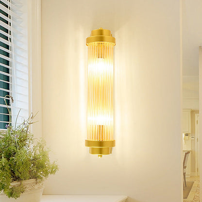 Rynx | Cylindrical Bedroom Wall Lamp Sconce Vintage Clear Glass 2 Heads Gold LED Wall Lighting Fixture