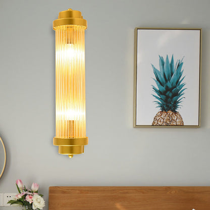 Rynx | Cylindrical Bedroom Wall Lamp Sconce Vintage Clear Glass 2 Heads Gold LED Wall Lighting Fixture