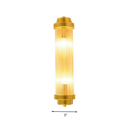 Rynx | Cylindrical Bedroom Wall Lamp Sconce Vintage Clear Glass 2 Heads Gold LED Wall Lighting Fixture