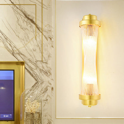 Rynx | Cylindrical Bedroom Wall Lamp Sconce Vintage Clear Glass 2 Heads Gold LED Wall Lighting Fixture
