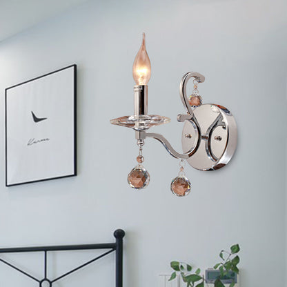 Rynx | Metal Candle Holder Wall Lamp Retro 1/2-Bulb Living Room LED Wall Lighting with Crystal Ball in Chrome