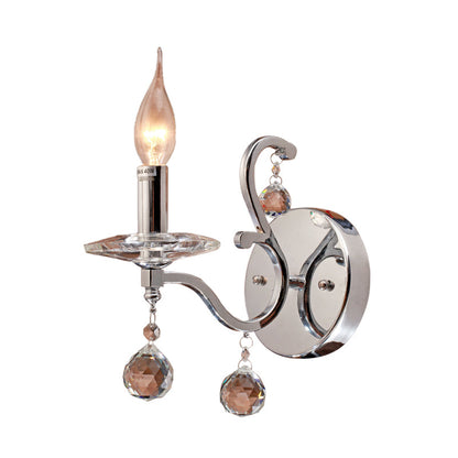 Rynx | Metal Candle Holder Wall Lamp Retro 1/2-Bulb Living Room LED Wall Lighting with Crystal Ball in Chrome