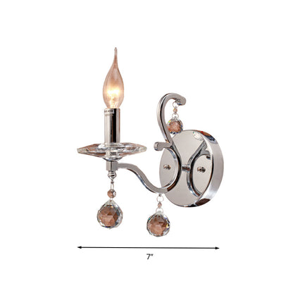 Rynx | Metal Candle Holder Wall Lamp Retro 1/2-Bulb Living Room LED Wall Lighting with Crystal Ball in Chrome