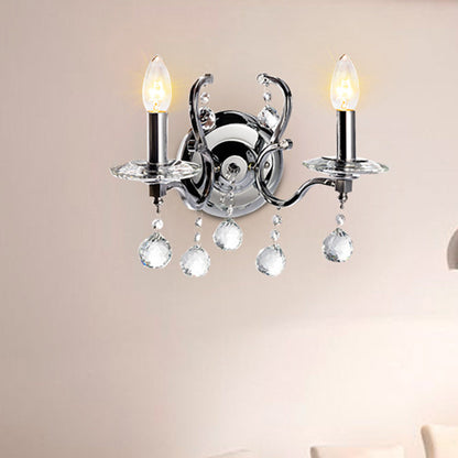 Rynx | Metal Candle Holder Wall Lamp Retro 1/2-Bulb Living Room LED Wall Lighting with Crystal Ball in Chrome