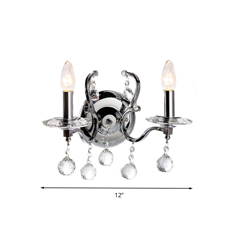 Rynx | Metal Candle Holder Wall Lamp Retro 1/2-Bulb Living Room LED Wall Lighting with Crystal Ball in Chrome