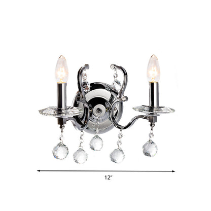 Rynx | Metal Candle Holder Wall Lamp Retro 1/2-Bulb Living Room LED Wall Lighting with Crystal Ball in Chrome