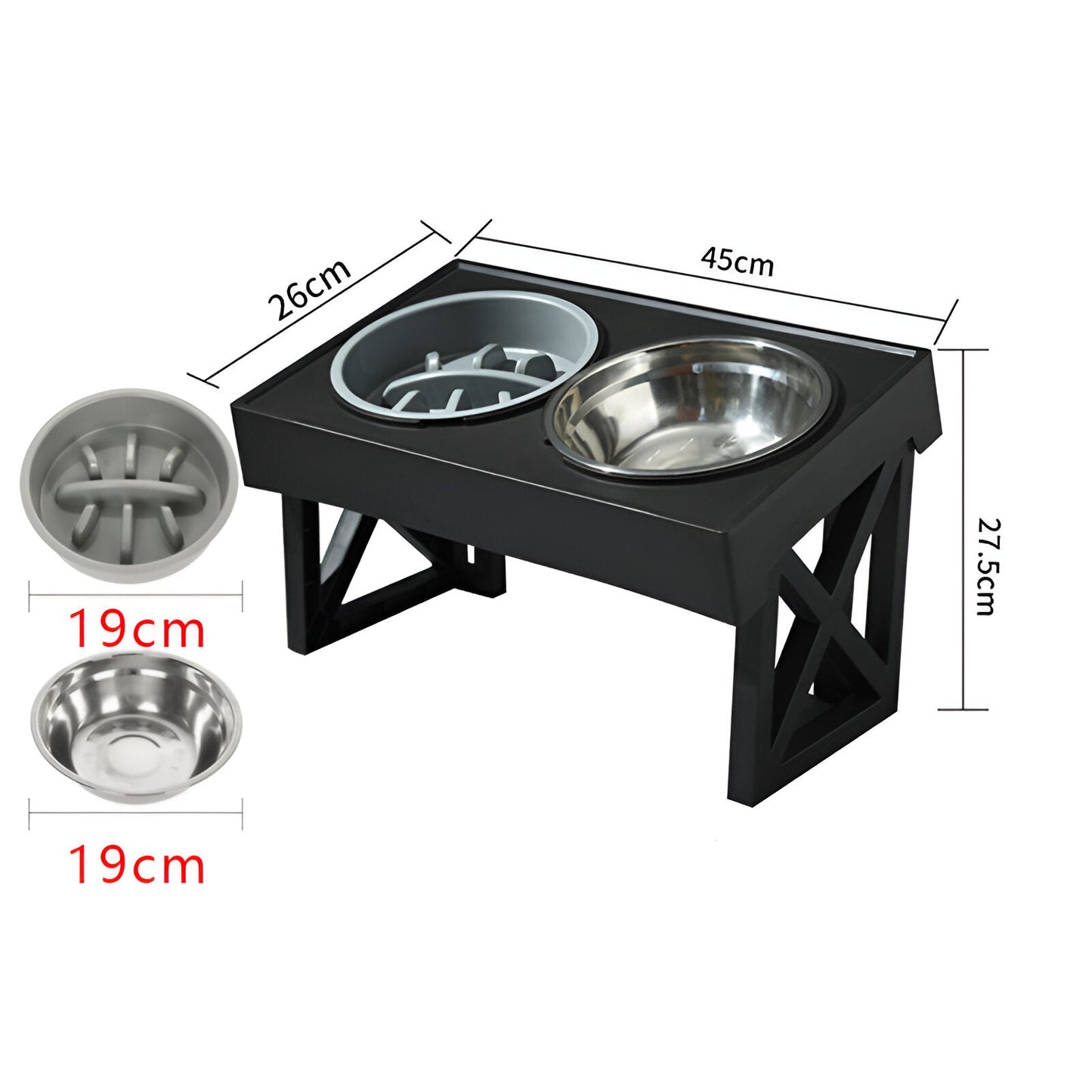 Rynx | Adjustable Double Elevated Dog Bowls with Slow Feeder and Non-Slip Stand
