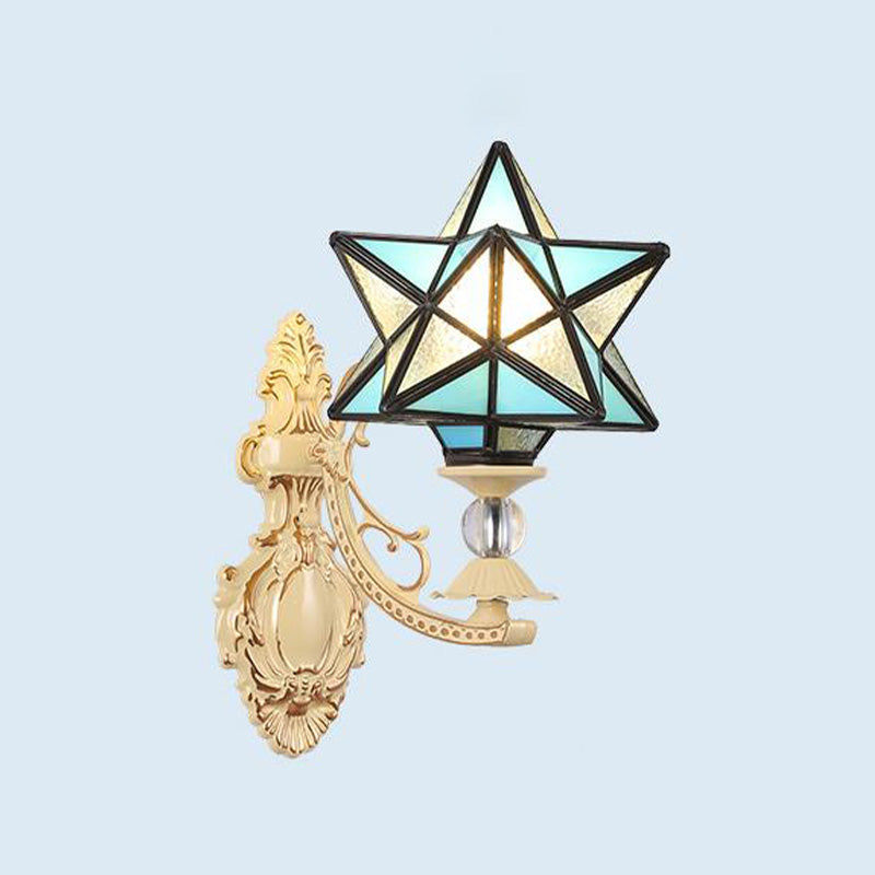 Rynx | Dome/Ster Wall-Mounted Lighting Fixture Victorian Spotted Glass 1 Light White/Red/Orange Wall Lamp for Hallway