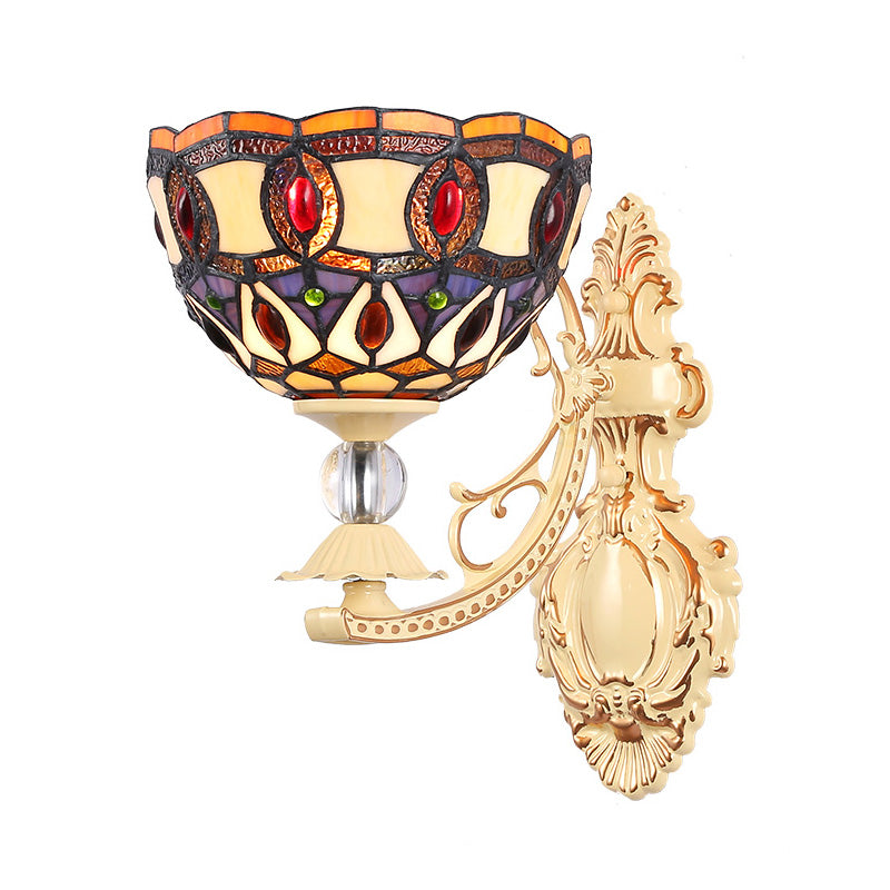 Rynx | Dome/Ster Wall-Mounted Lighting Fixture Victorian Spotted Glass 1 Light White/Red/Orange Wall Lamp for Hallway