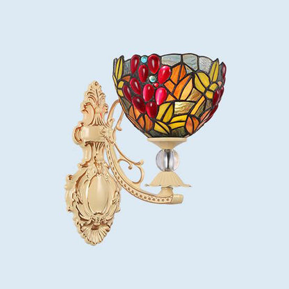 Rynx | Dome/Ster Wall-Mounted Lighting Fixture Victorian Spotted Glass 1 Light White/Red/Orange Wall Lamp for Hallway