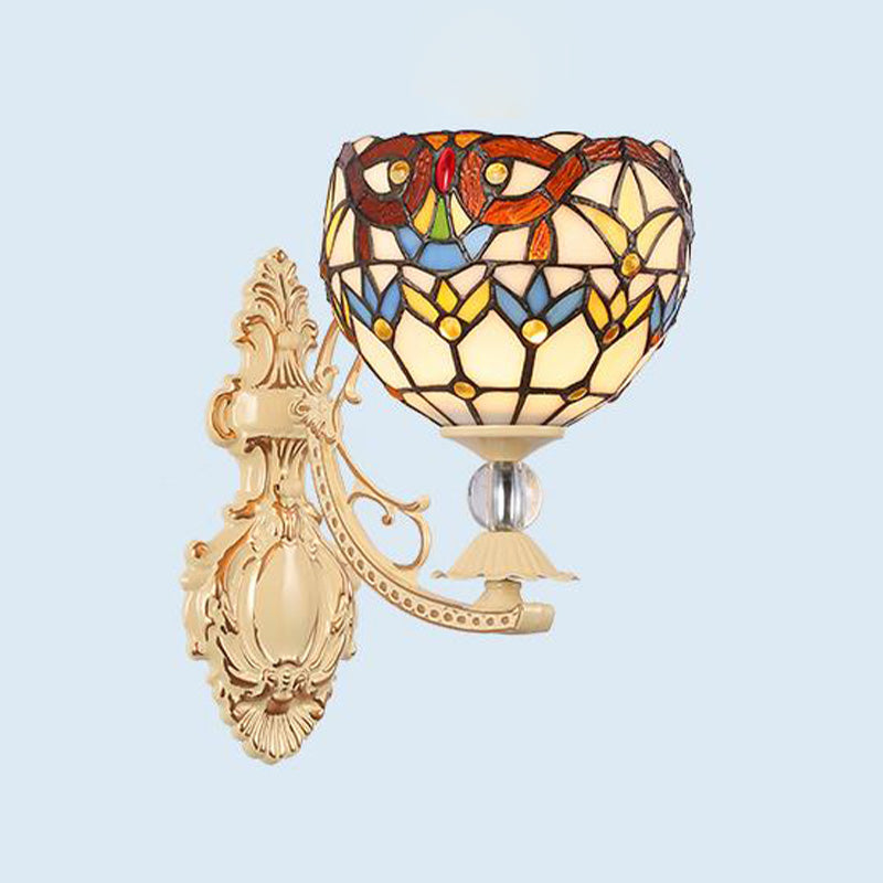 Rynx | Dome/Ster Wall-Mounted Lighting Fixture Victorian Spotted Glass 1 Light White/Red/Orange Wall Lamp for Hallway