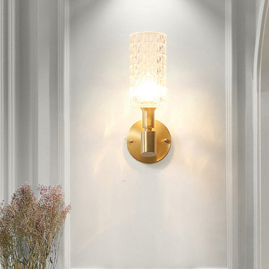 Rynx | Gold Tube Wall Light Traditional Ribbed Glass 1 Bulb Wall Mounted Lamp for Living Room