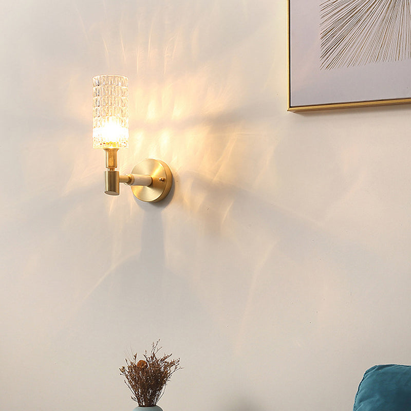 Rynx | Gold Tube Wall Light Traditional Ribbed Glass 1 Bulb Wall Mounted Lamp for Living Room