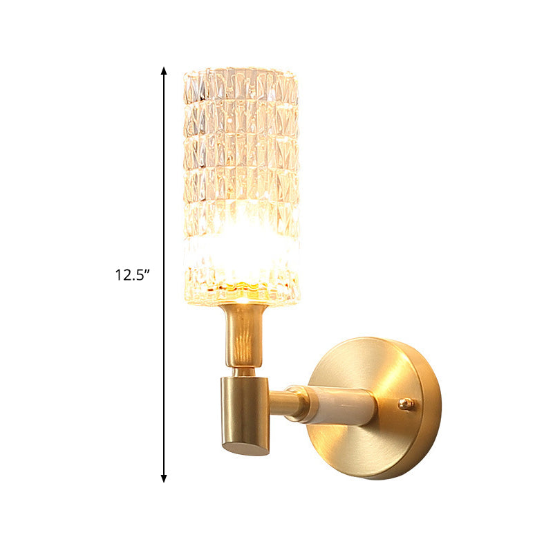 Rynx | Gold Tube Wall Light Traditional Ribbed Glass 1 Bulb Wall Mounted Lamp for Living Room