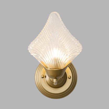 Rynx | Shell Bedroom Wall Sconce Light Vintage Clear Ribbed Glass 1/2 Heads Gold Wall Lighting Fixture
