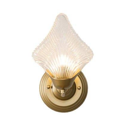 Rynx | Shell Bedroom Wall Sconce Light Vintage Clear Ribbed Glass 1/2 Heads Gold Wall Lighting Fixture