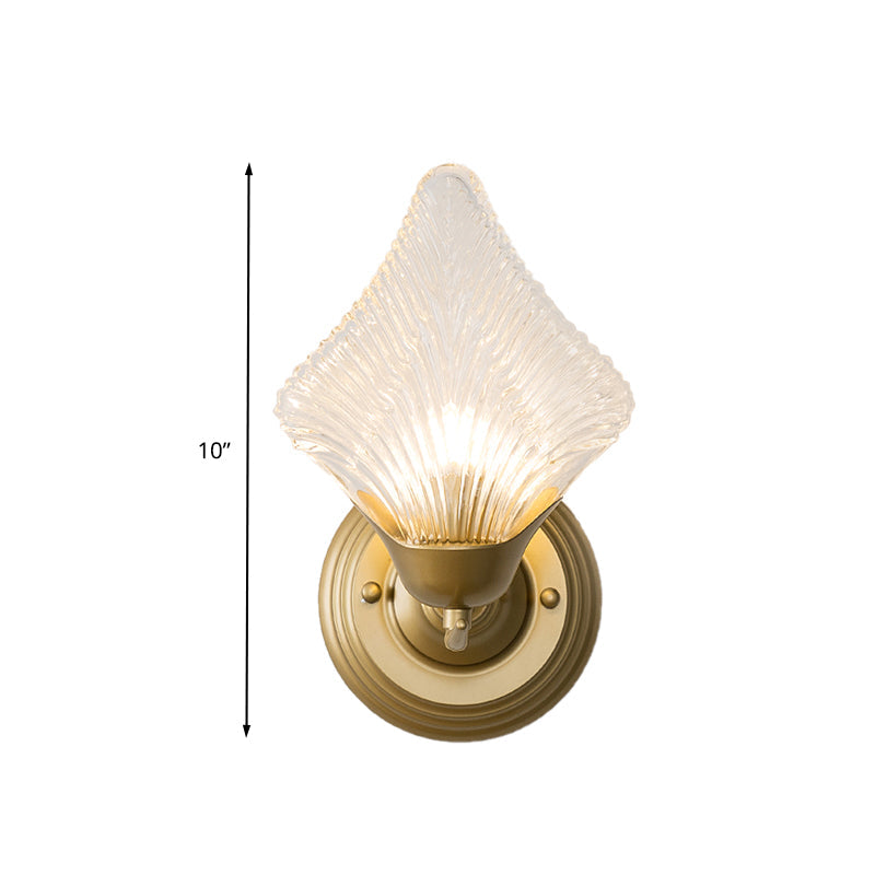 Rynx | Shell Bedroom Wall Sconce Light Vintage Clear Ribbed Glass 1/2 Heads Gold Wall Lighting Fixture