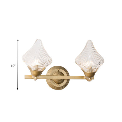 Rynx | Shell Bedroom Wall Sconce Light Vintage Clear Ribbed Glass 1/2 Heads Gold Wall Lighting Fixture