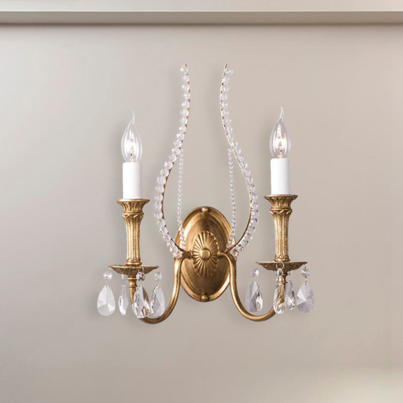 Rynx | Candle holder Bedroom Wall lamp Rustic Facet Crystal 1/2 Cups Brass Wall lighting Fixture