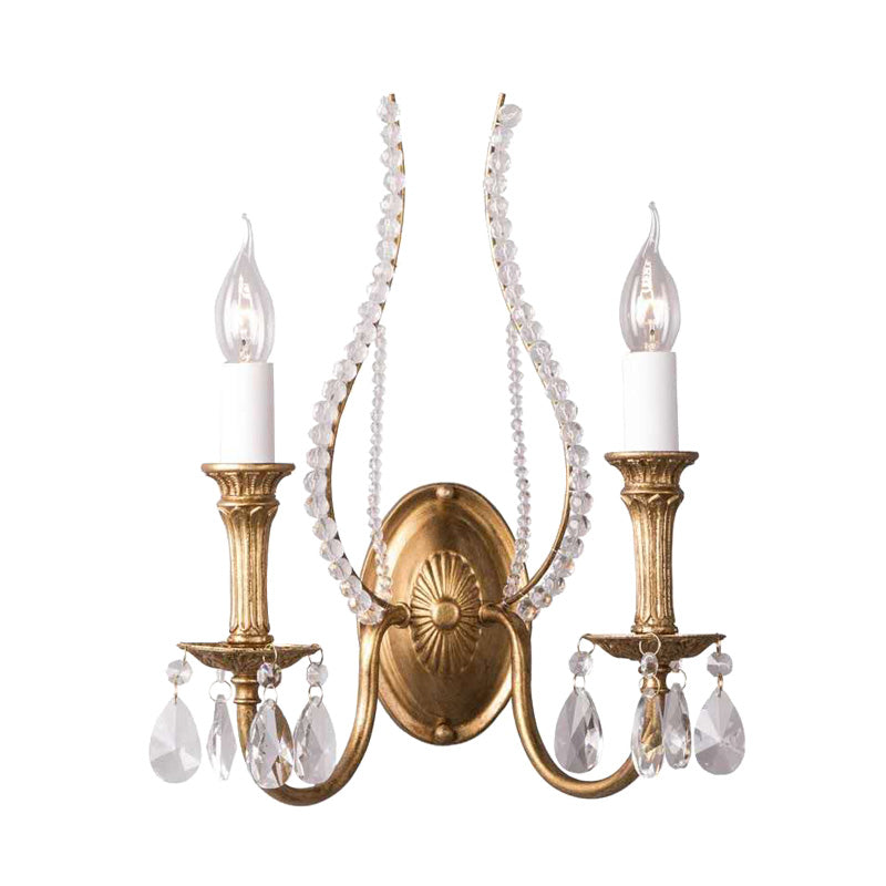 Rynx | Candle holder Bedroom Wall lamp Rustic Facet Crystal 1/2 Cups Brass Wall lighting Fixture
