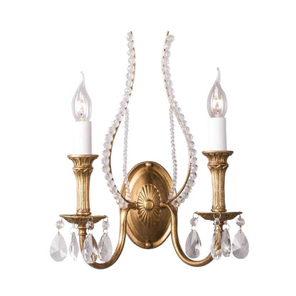Rynx | Candle holder Bedroom Wall lamp Rustic Facet Crystal 1/2 Cups Brass Wall lighting Fixture