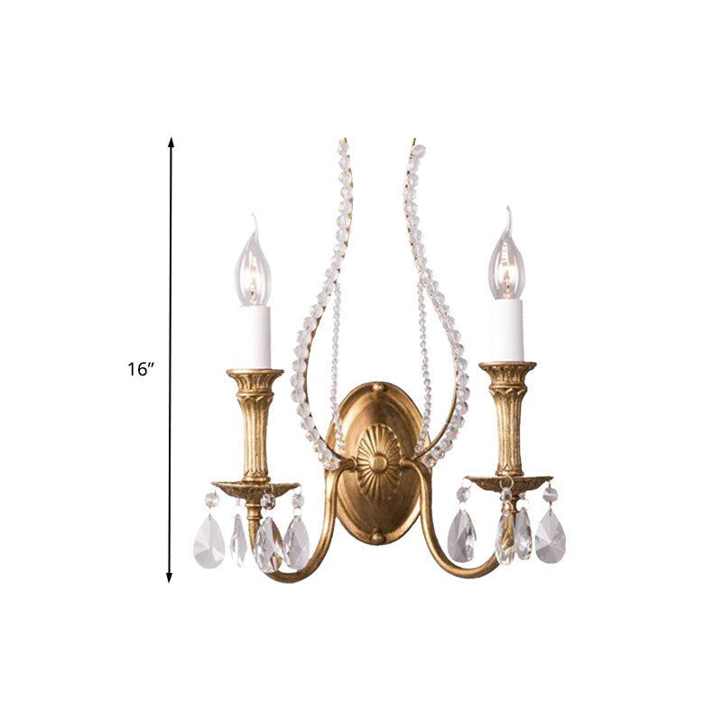 Rynx | Candle holder Bedroom Wall lamp Rustic Facet Crystal 1/2 Cups Brass Wall lighting Fixture