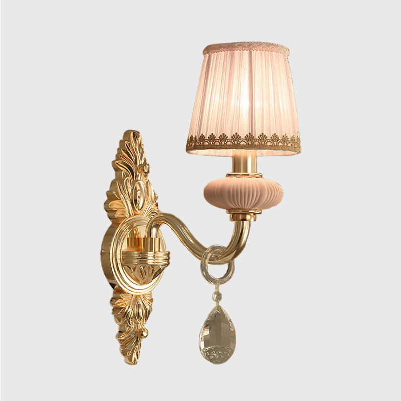 Rynx | Barrel Bedroom Wall Light Sconces Traditional Fabric 1/2 Heads Pink/Blue Wall Lighting with Crystal Accent