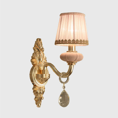 Rynx | Barrel Bedroom Wall Light Sconces Traditional Fabric 1/2 Heads Pink/Blue Wall Lighting with Crystal Accent