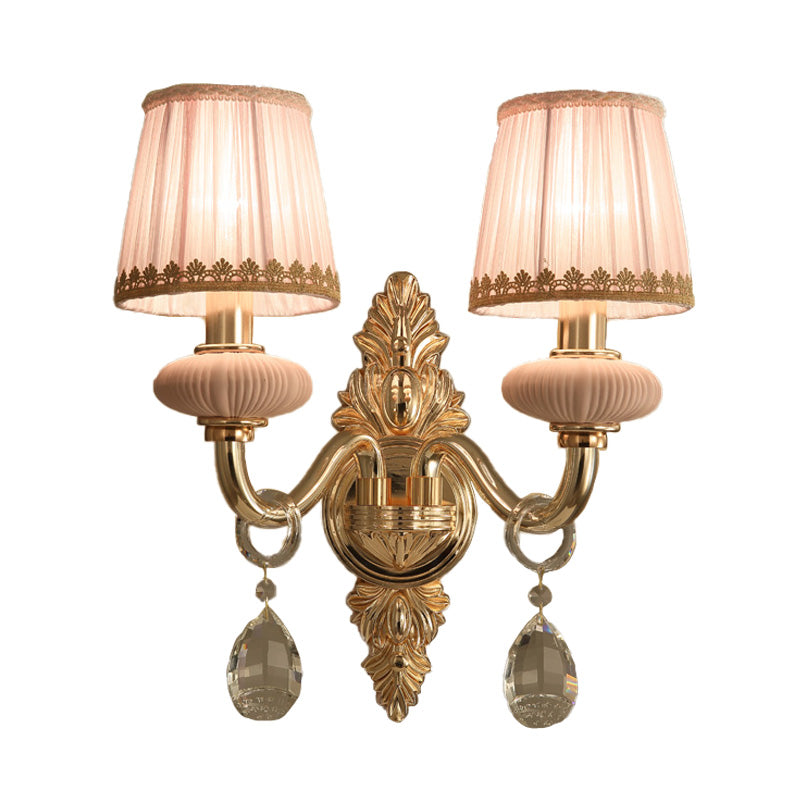 Rynx | Barrel Bedroom Wall Light Sconces Traditional Fabric 1/2 Heads Pink/Blue Wall Lighting with Crystal Accent