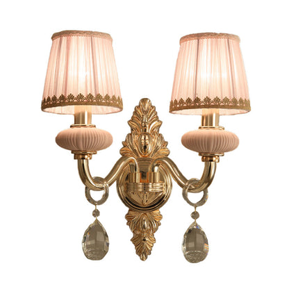 Rynx | Barrel Bedroom Wall Light Sconces Traditional Fabric 1/2 Heads Pink/Blue Wall Lighting with Crystal Accent