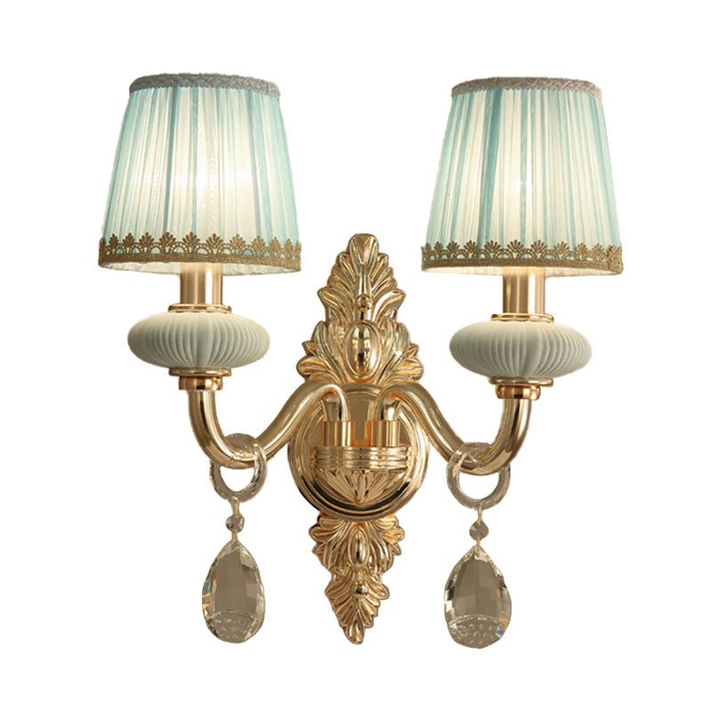 Rynx | Barrel Bedroom Wall Light Sconces Traditional Fabric 1/2 Heads Pink/Blue Wall Lighting with Crystal Accent
