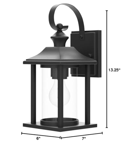 Rynx | Designers Impressions Black Outdoor Wall Mounted Lantern, Clear Glass, 13.25&quot;X6&quot;X7&quot; - Twin Pack