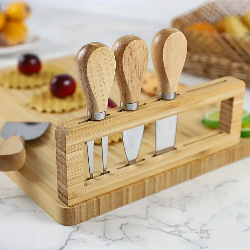 Rynx | Wood Cheese Board with Knife and Fork – Elegant Serving Board for Kitchen or Dining Room